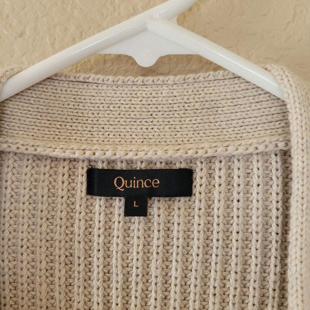 Quince Women 100% Organic Cotton Boyfriend Cardigan Large Oversize Beige Ribbed - Picture 2 of 5